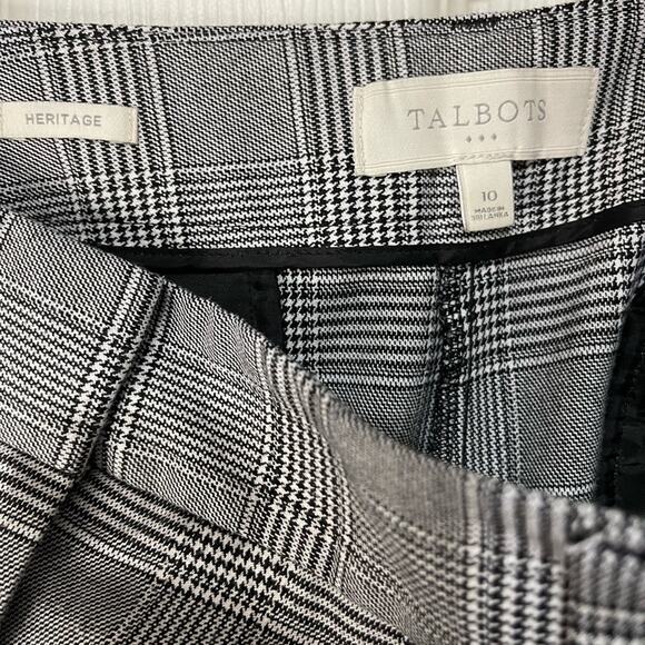 Talbots Heritage Glen Plaid Black White Crop Contemporary Trouser Work Pants 10 - Picture 4 of 5